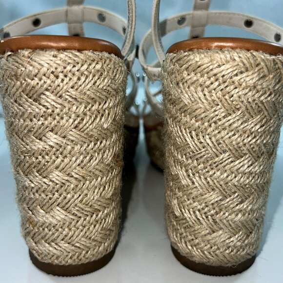 Time And Tru White Studded Espadrille Wedge Sandals Memory Foam Womens Size 10 - Picture 11 of 14